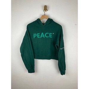 Bershka BSKGIRL green peace cropped hooded sweater size medium